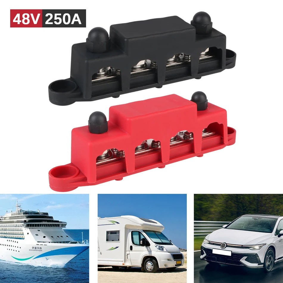 Leistungsverteilerblock 4-Wege 48V 250A DC für Boote, Wohnmobile Kupfer-Zink-Legierung
