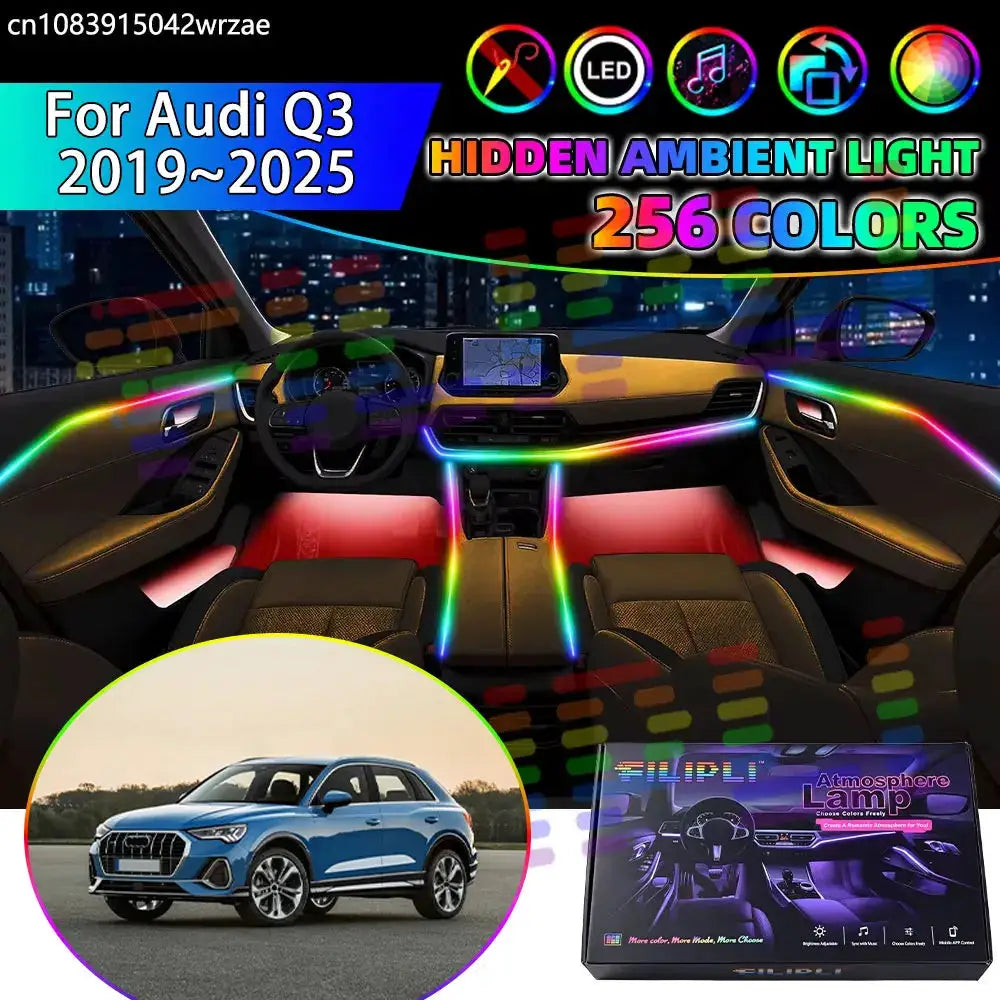 For Audi Q3 2019~2025 F3 MK2 2th RGB Car Interior Ambient Lights Strips Breathing Lighting Kit App Control LED strips Auto Parts by InterCyprus Trading Ltd