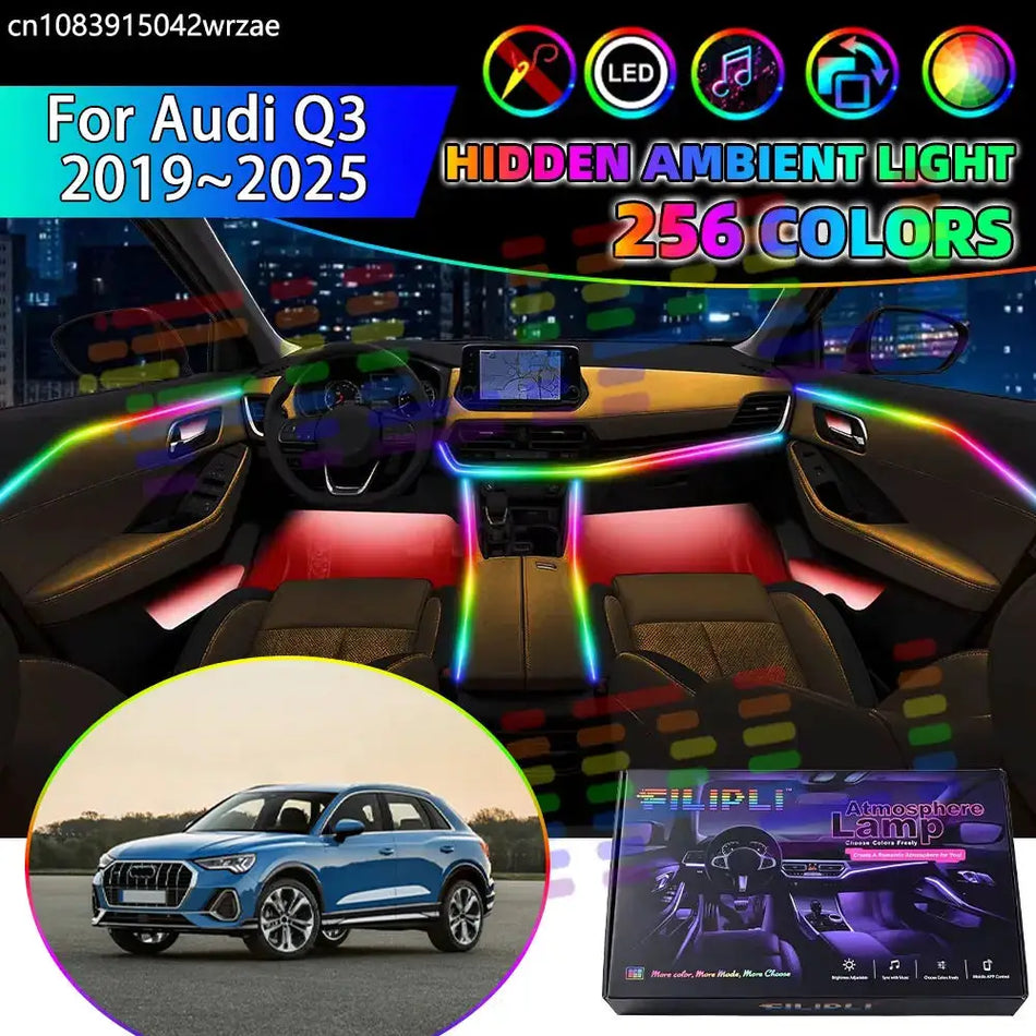 For Audi Q3 2019~2025 F3 MK2 2th RGB Car Interior Ambient Lights Strips Breathing Lighting Kit App Control LED strips Auto Parts by InterCyprus Trading Ltd