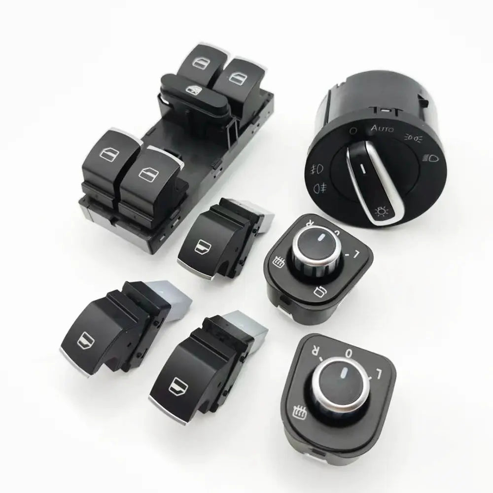 Chrome Headlight and Power Window Master Switch for VW Golf Mk5 Mk6 Jetta Passat B6 Touran SEAT 5ND941431B 5ND959857 by InterCyprus Trading Ltd
