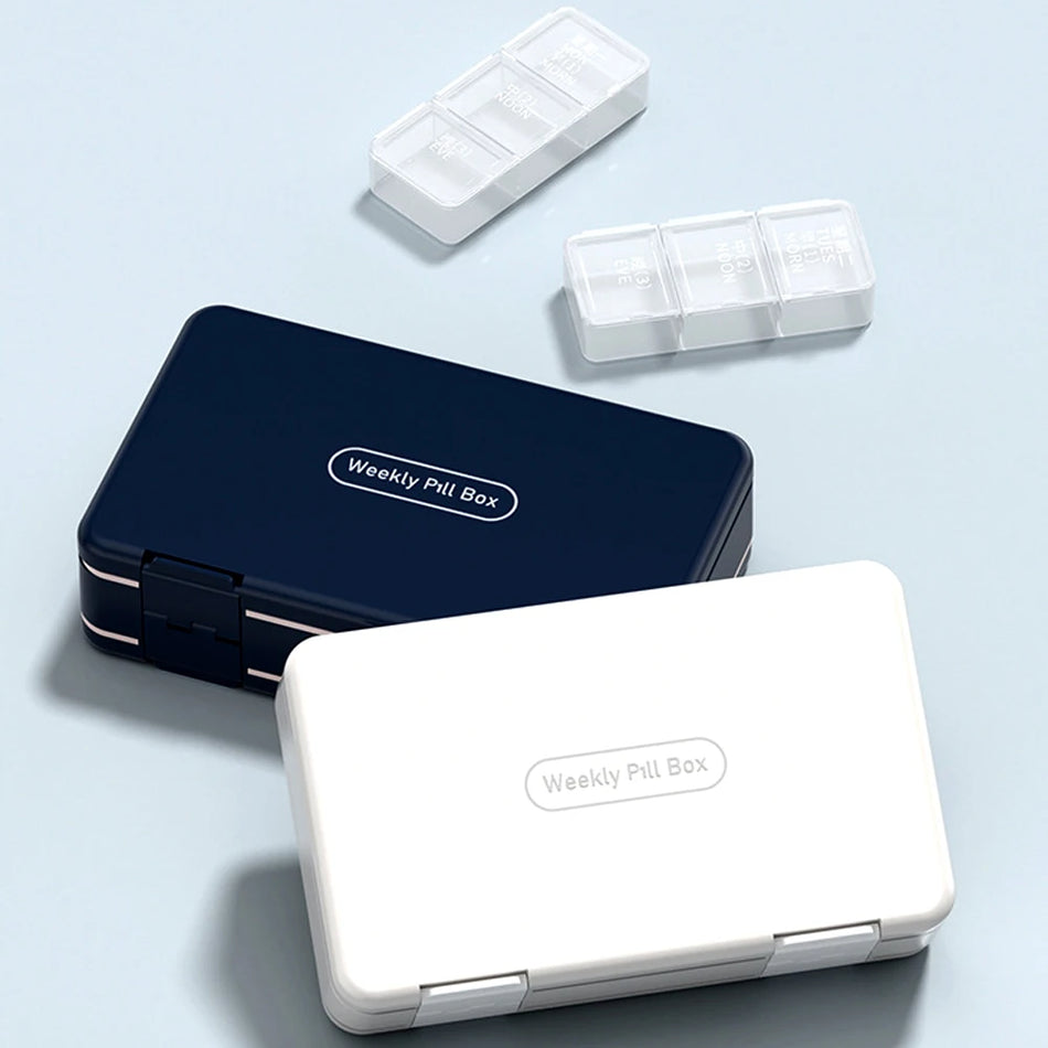 Weekly 3-Times-a-Day Pill Organizer, Double-Sided Travel Case for Vitamins &amp; Medications, Large Capacity 7-Day Medicine Container