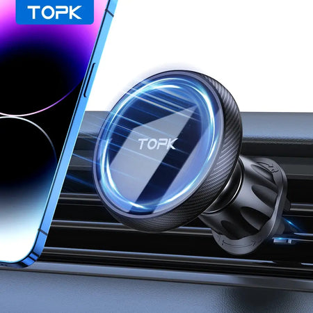 TOPK for Magsafe Car Phone Holder,Powerful Magnetism Premium Quality Single-Hand Operation Metal Hook Magnetic Car Phone Mount by InterCyprus Trading Ltd