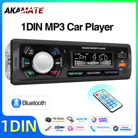 AKAMATE 1 Din Car Radio MP3 Player - Bluetooth Aux Charging