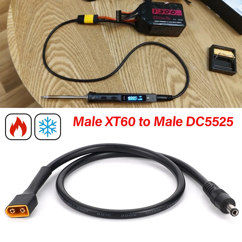 14AWG XT60 to DC5525 Male Soldering Iron Power Cable, 50cm, for TS100 TS101 Pine