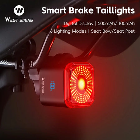 WEST BIKING Smart Brake Sensing Bicycle Taillight with Digital Power Display