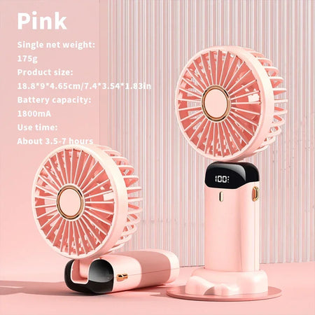 USB Handheld Fan &ndash; 5 Speed USB Rechargeable Quiet Operation Pink