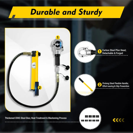 Hydraulic Press Pliers 6T - 360&deg; Rotatable Head With 9 Dies
