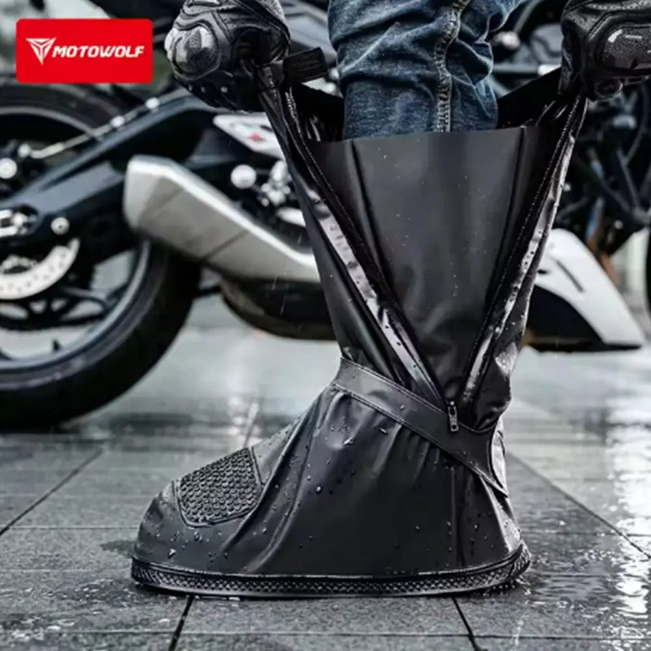 Motorcycle High Rain Boots Waterproof Reflective Snowy Non-Slip Footwear Motorbike Cycling Bike Reusable Rainproof Shoes Cover by InterCyprus Trading Ltd