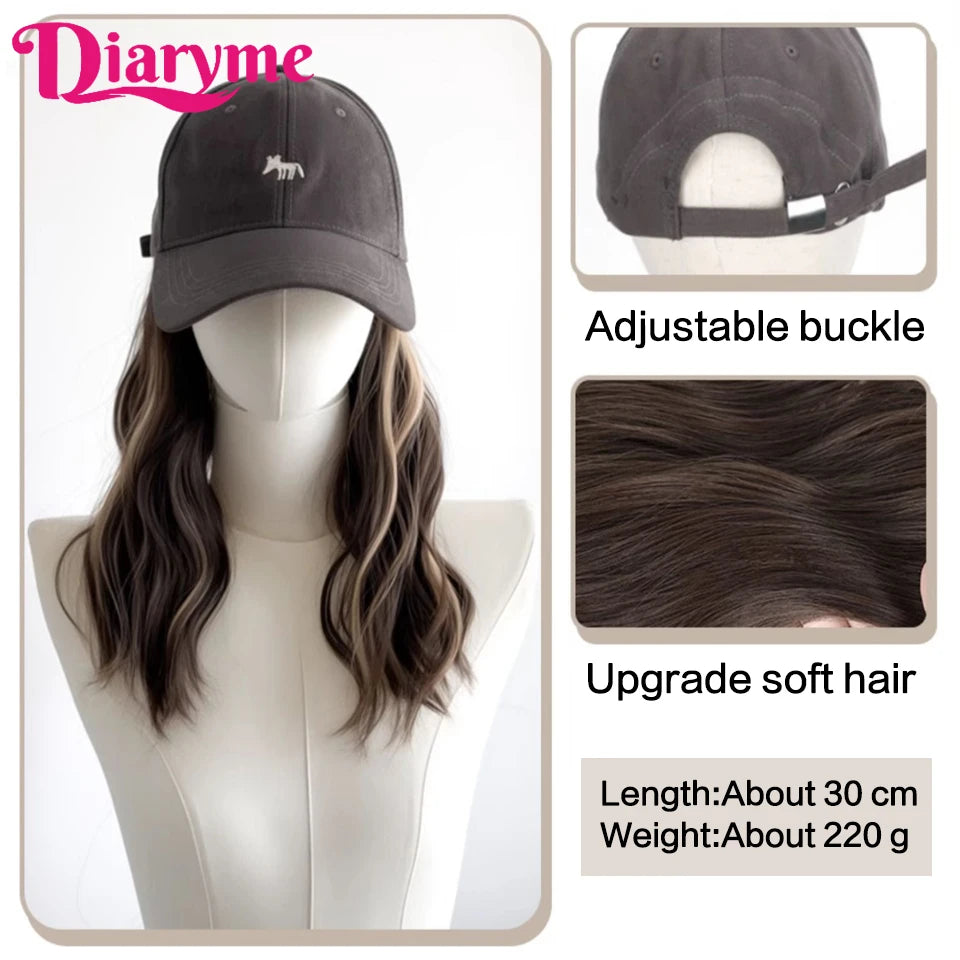 DIARYME Short Water Wavy Cap Wig with Brown and Blonde Highlights