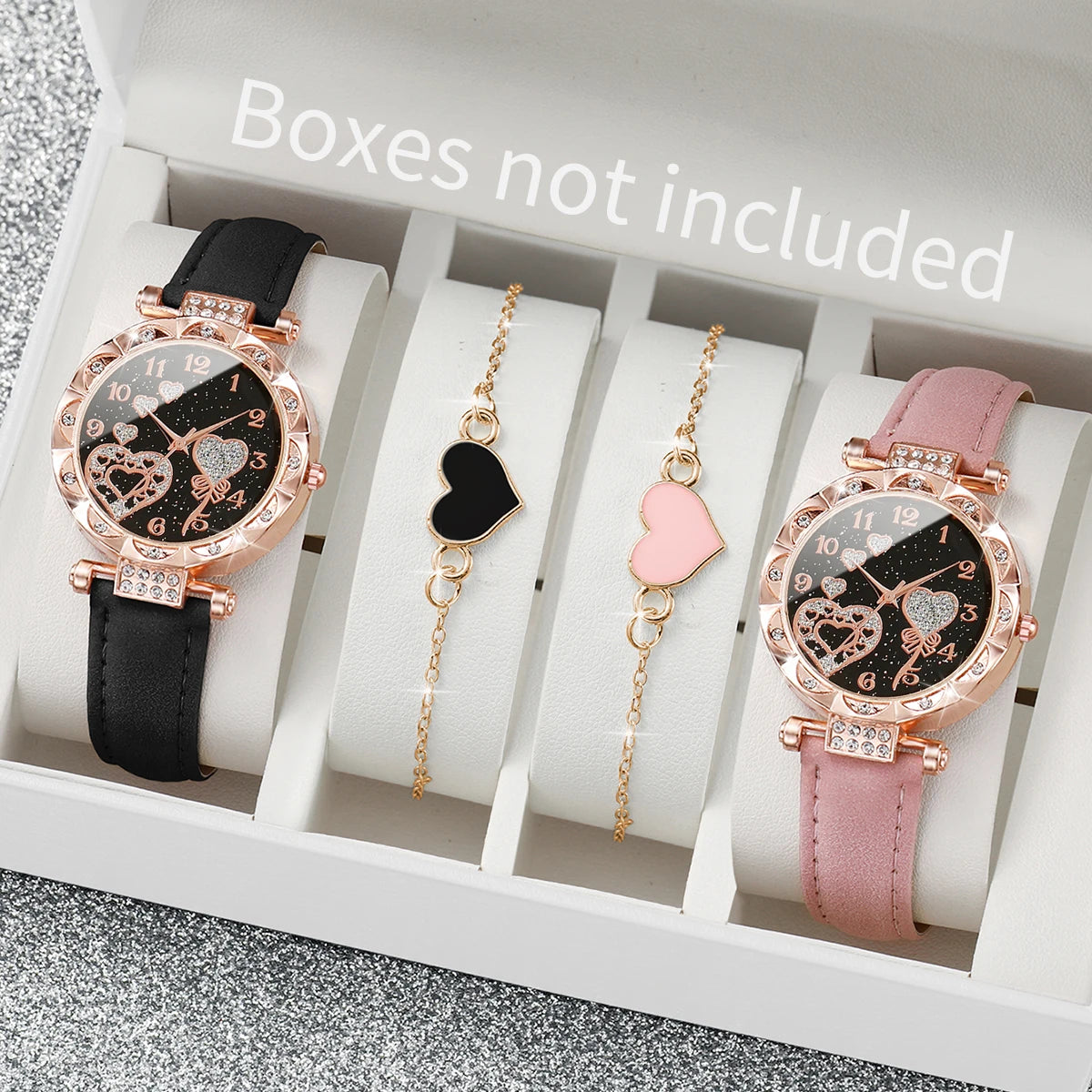 4PCS Women's Fashion Rhinestone Quartz Watch and Bracelet Set 4PCS Set Without Box