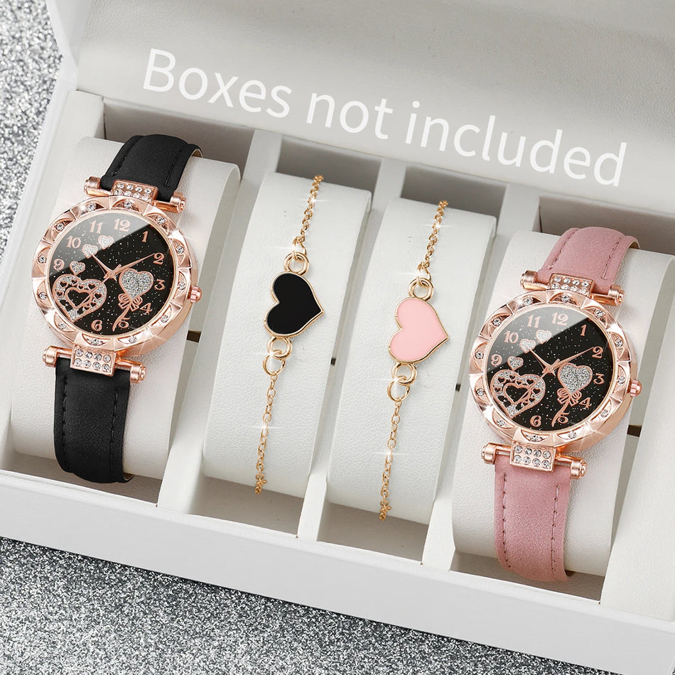 4PCS Women's Fashion Rhinestone Quartz Watch and Bracelet Set 4PCS Set Without Box