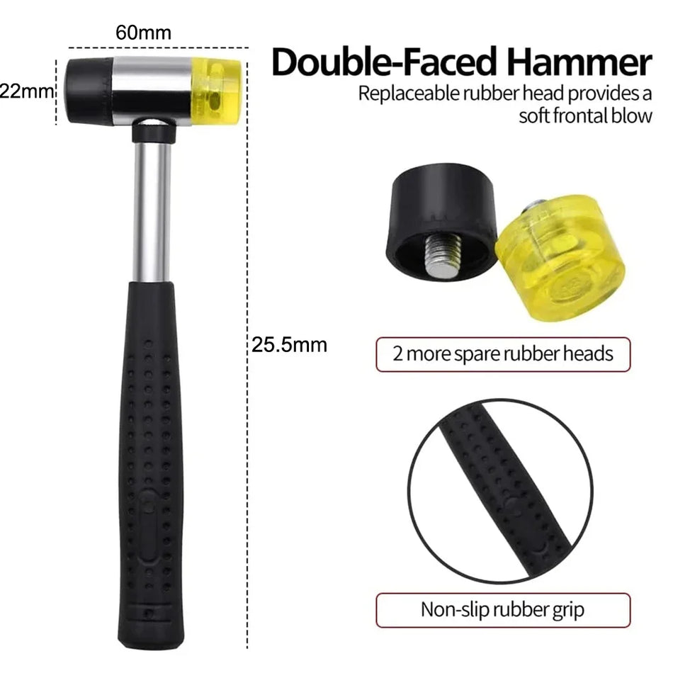 Rullīšu tapu izsistēju komplekts ar uzglabāšanas maisiņu un soliņa āmura komplektu