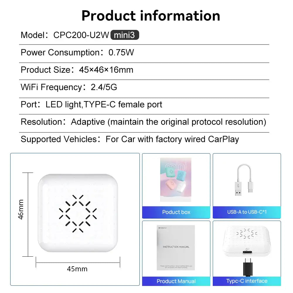 Carlinkit 3.0 Mini CarPlay Wireless Adapter Toyota Camry