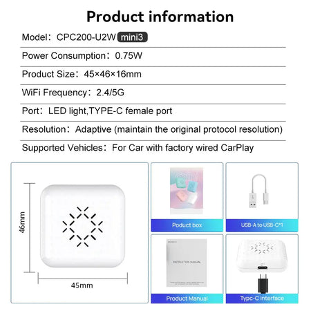 Carlinkit 3.0 Mini CarPlay Wireless Adapter Toyota Camry