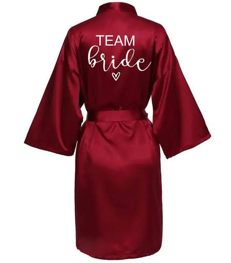 Elegant Team Bride Satin Robe for Weddings TEAM Bride wine / S