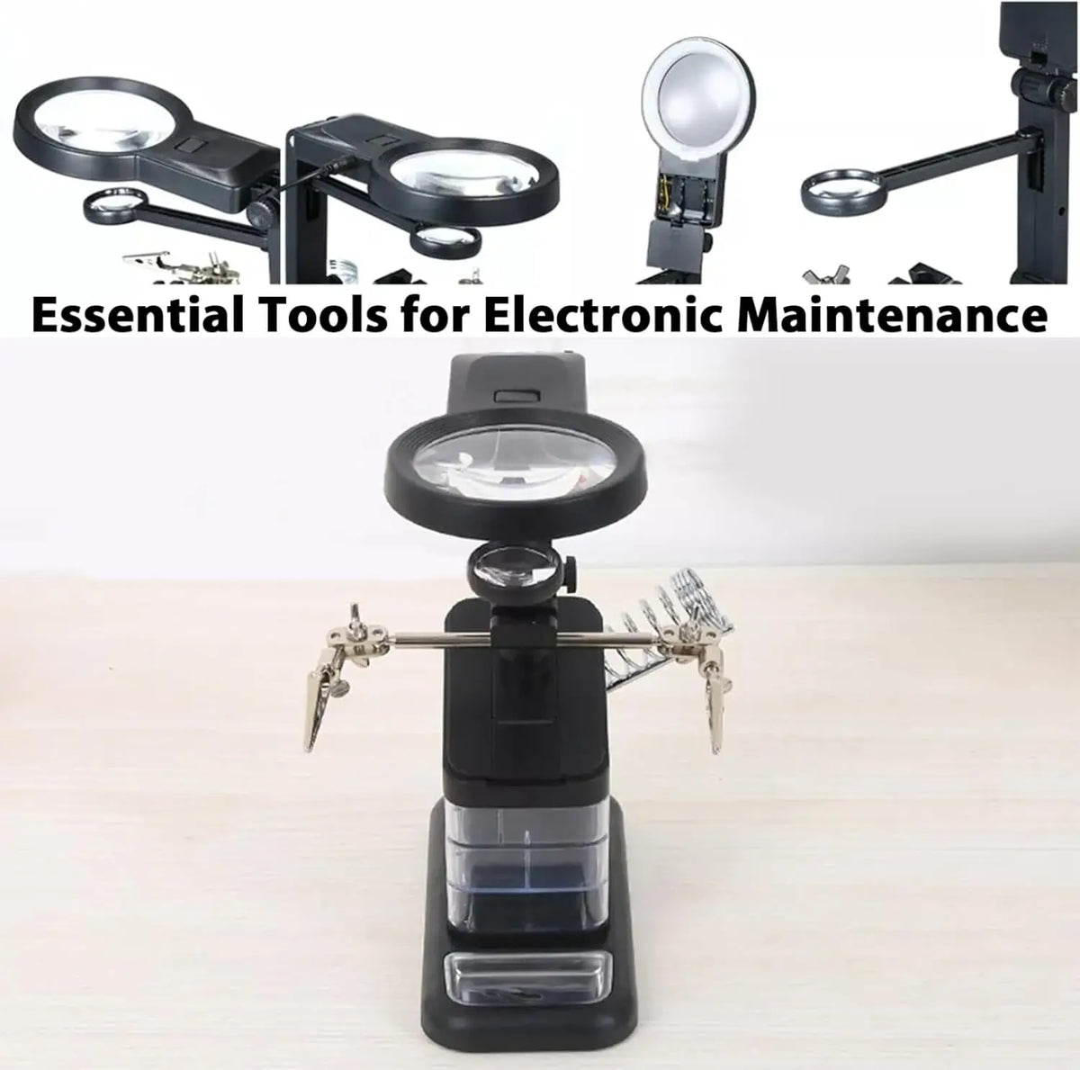 Led Light Helping Hands Magnifier - 3X to 25X Magnifier