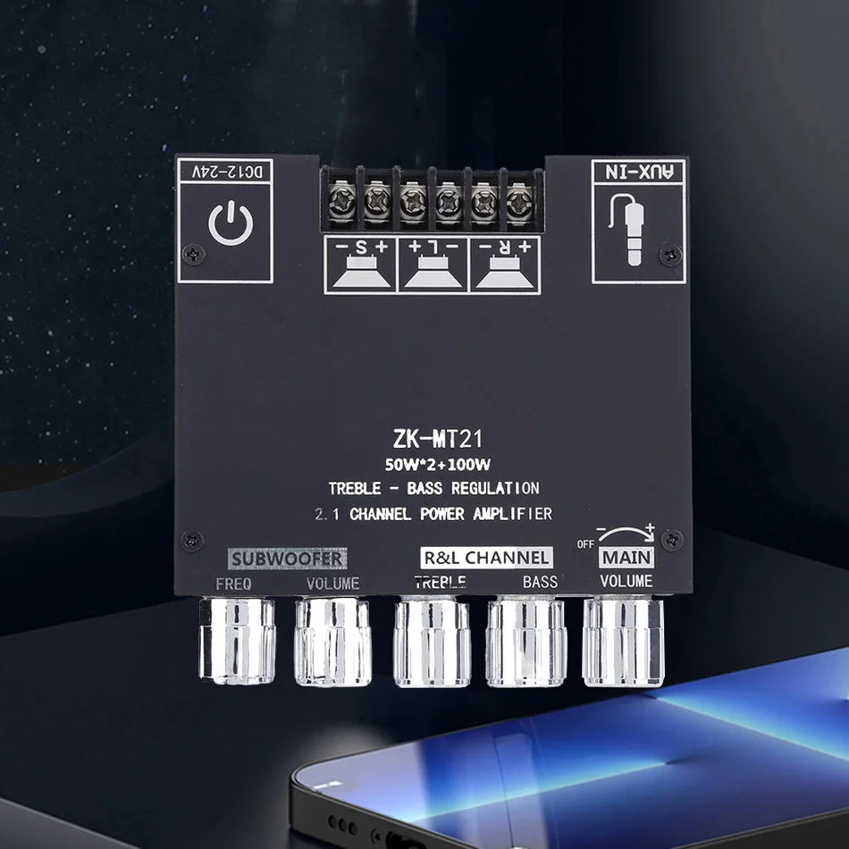 Amplificador Bluetooth ZK MT21 2x50W e 100W 2.1 Canal