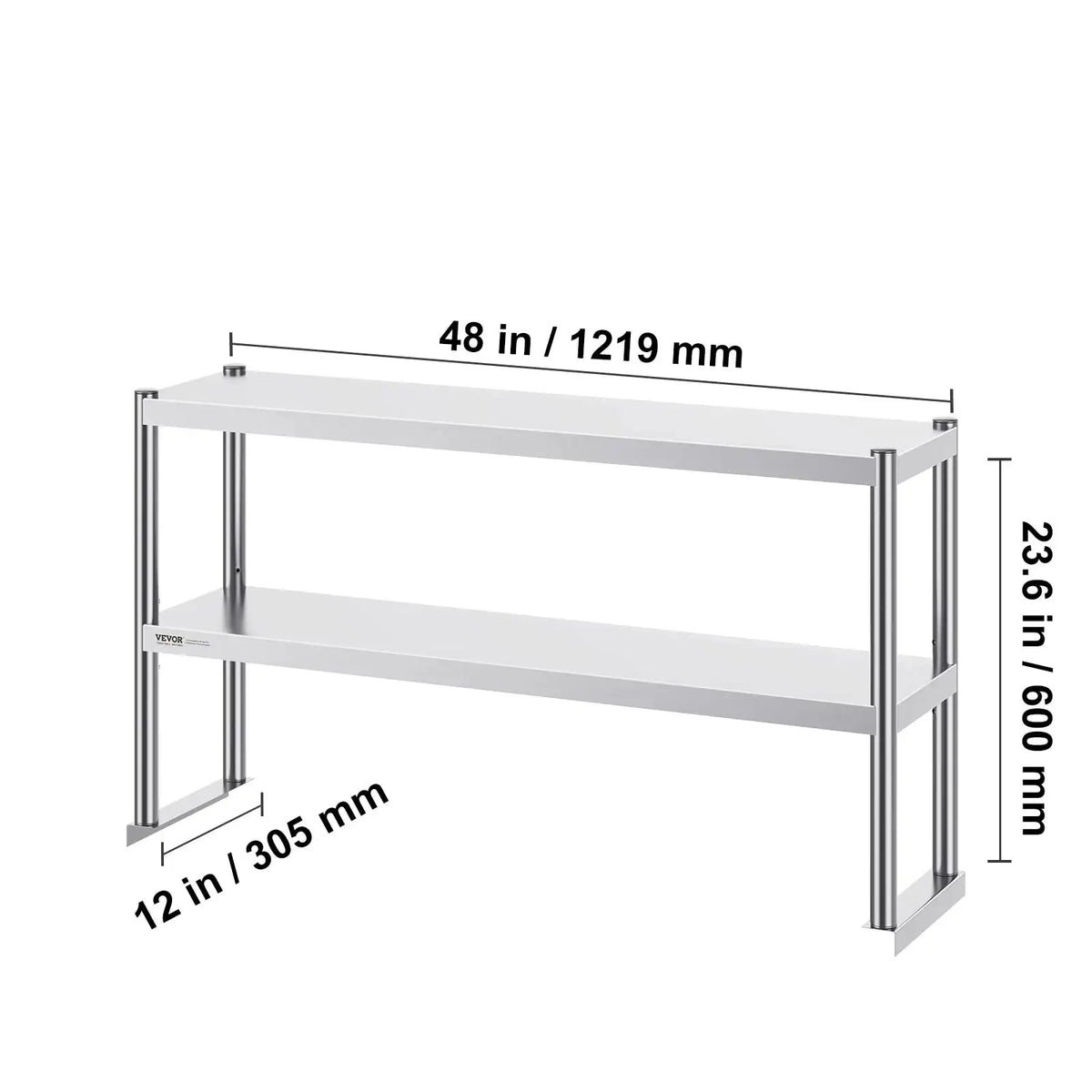 Stainless Steel Kitchen Worktable With Adjustable Overshelf 12 x 48 in / Poland