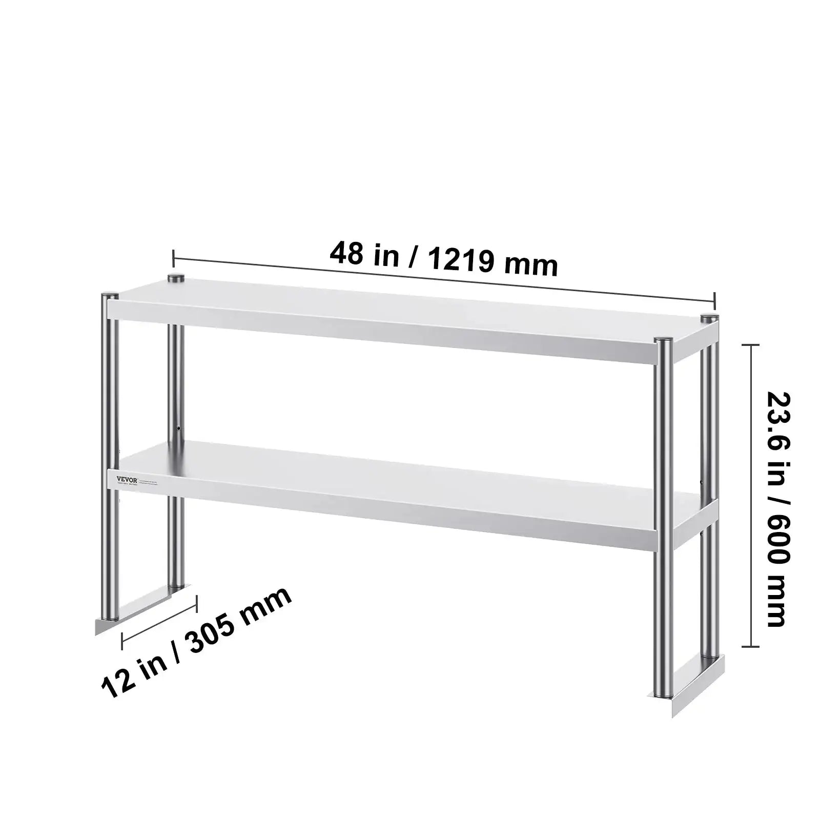 Stainless Steel Kitchen Worktable With Adjustable Overshelf 12 x 48 in / Poland