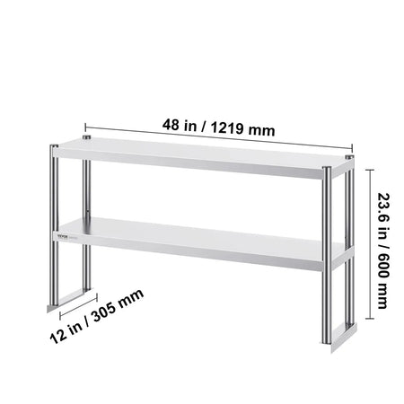 Stainless Steel Kitchen Worktable With Adjustable Overshelf 12 x 48 in / Poland