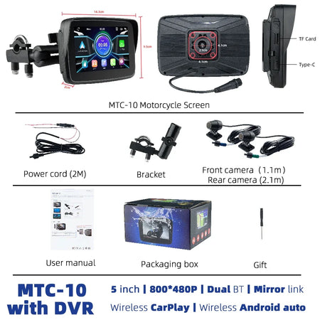 EKIY 5.0 Inch Wireless CarPlay Moto &ndash; Portable Digital Motorcycle GPS Navigation Screen MTC-10-DVR 1