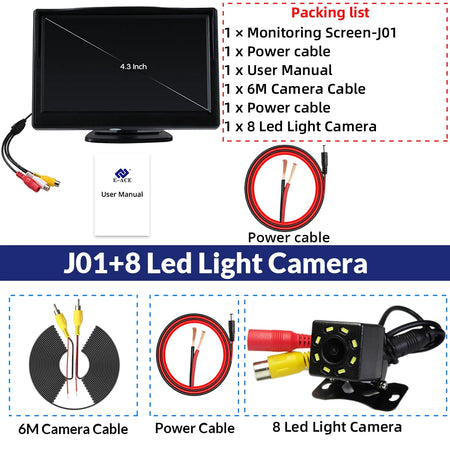 E-ACE Rear View Camera Kit &ndash; Night Vision DVR Waterproof J01-8 Led Camera