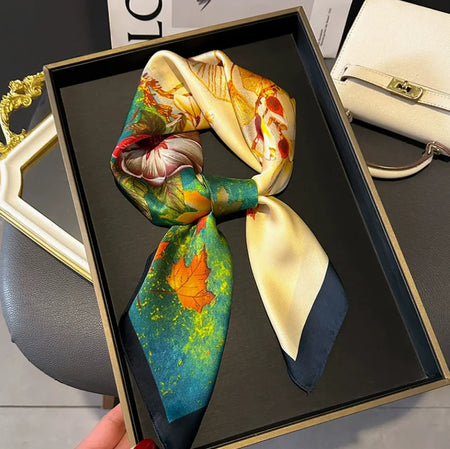 New Simple 70cm Silk Square Scarf &ndash; Elegant Satin Bandana Print 11