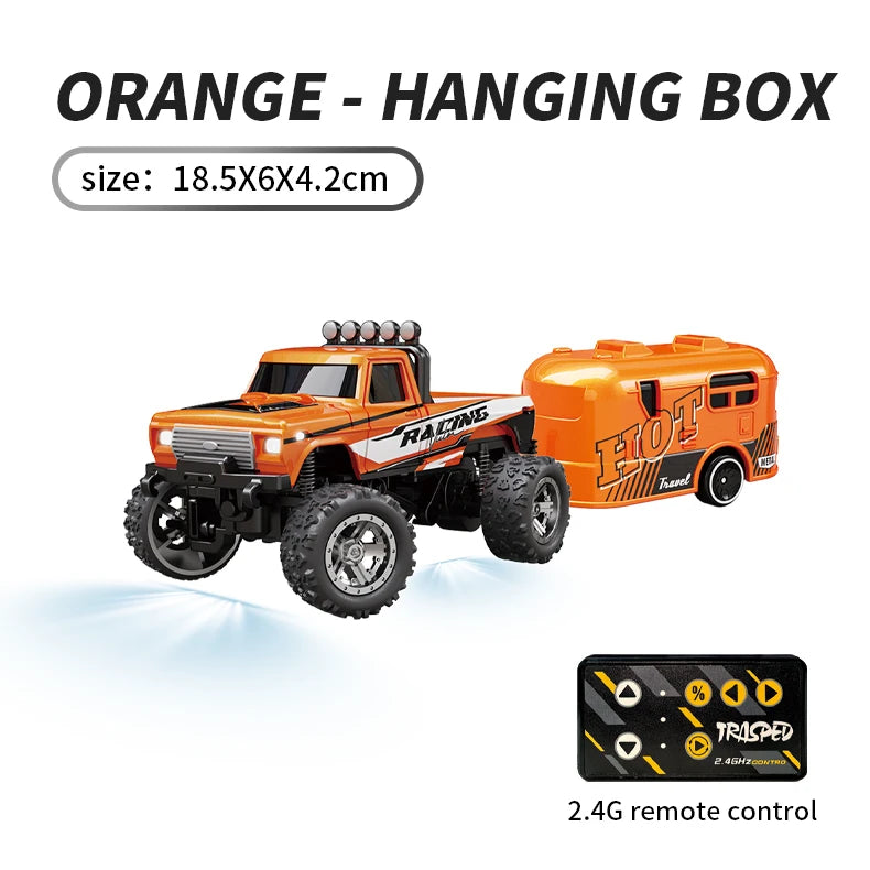 1/64 RC Car 2.4G Remote &ndash; Alloy Off Road Climber LED Orange with trailer