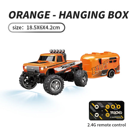 1/64 RC Car 2.4G Remote &ndash; Alloy Off Road Climber LED Orange with trailer