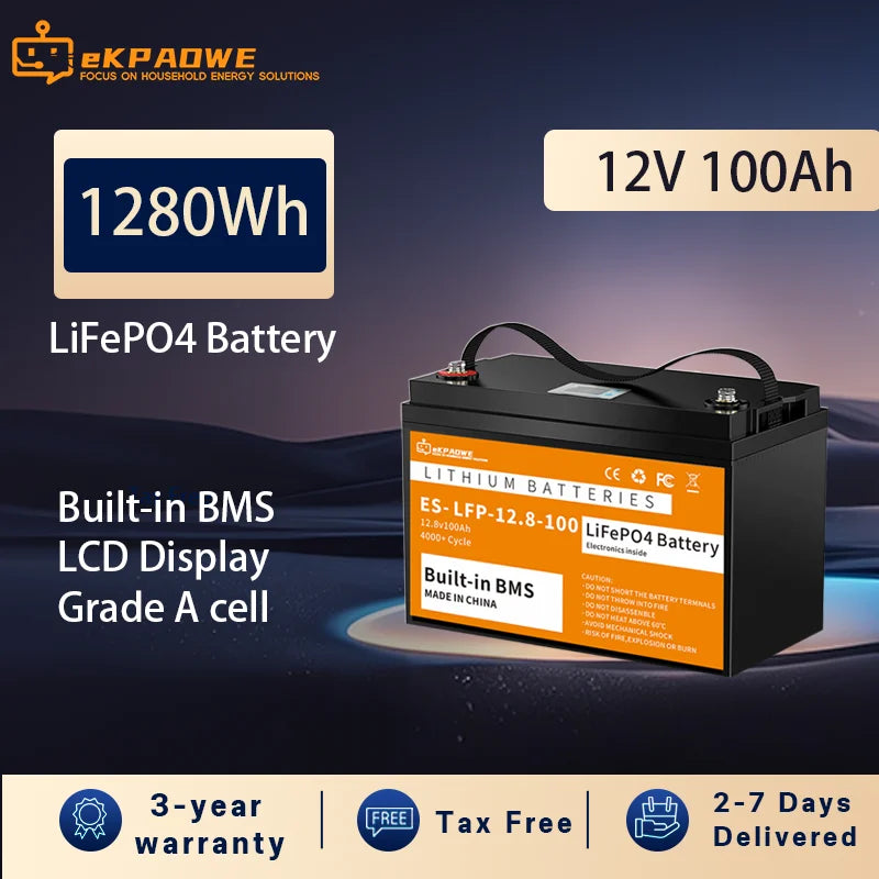 Batteria Wattcycle 12V 100Ah LiFePO4 con celle di grado A