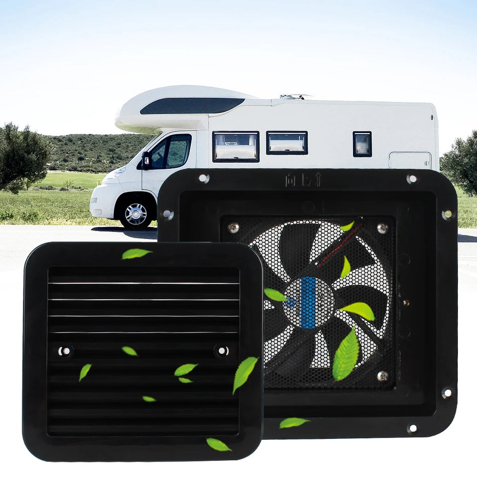Silent 12V RV Vent Fan for Caravans, Side Air Outlet, Fridge Vent