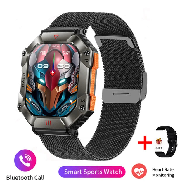 Men's Smart Watch 2023: Fitness, IP68 Waterproof, Bluetooth Calls Mesh bag black