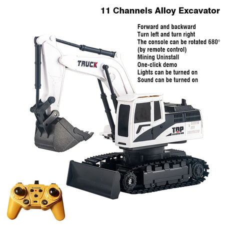 Alloy RC Excavator 11CH Remote Car &ndash; Realistic Lights 11Ch white