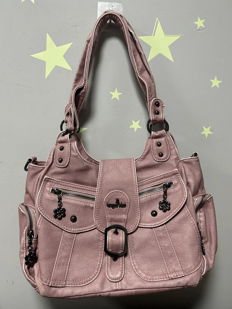 Andělský polibek PU dámská kabelka přes rameno, satchel, styl s horní rukojetí, s více kapsami uvnitř