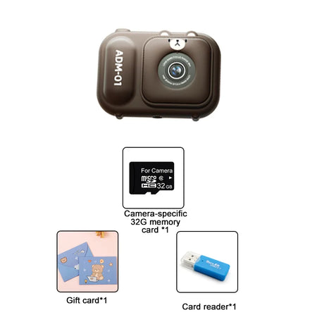 Children Video Camera For Kids - Dual Front And Rear Lenses Brown-without bag