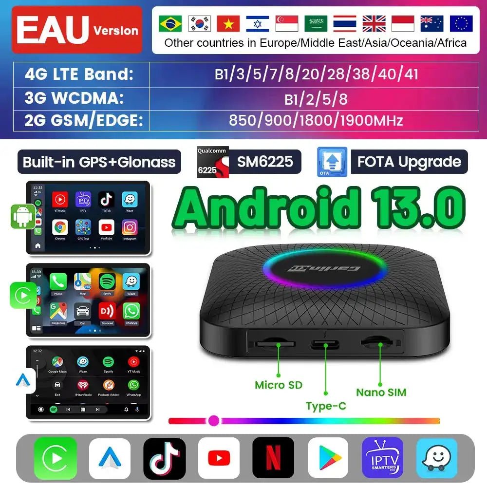 Carlinkit 3 In 1 Wireless Android 13 CarPlay For Benz Skoda LED Android 13 EAU / 4GB 64GB