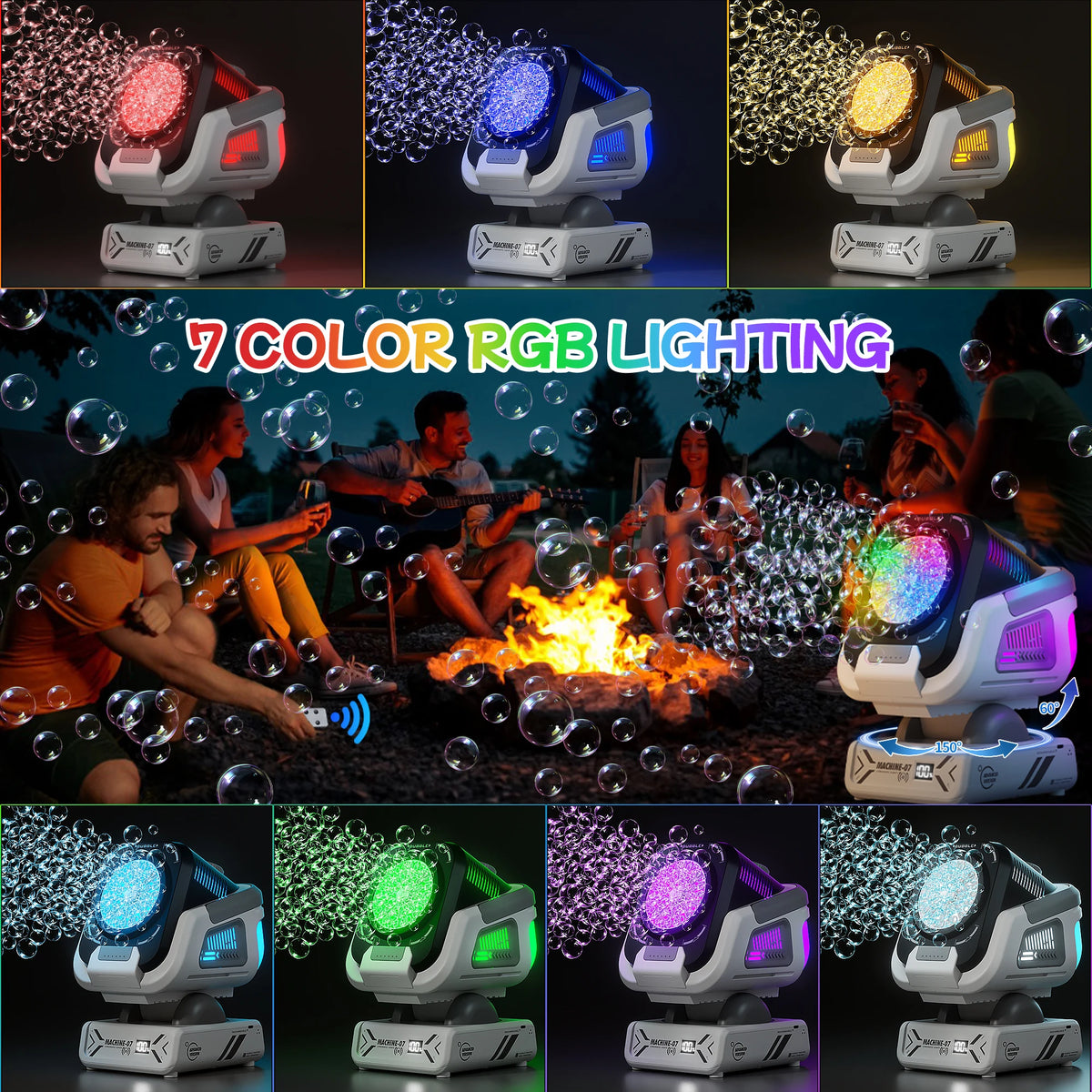 Bubble Machine with Remote Control, Auto Rotation, RGB Light &amp; Rechargeable Battery