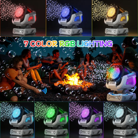 Bubble Machine with Remote Control, Auto Rotation, RGB Light &amp; Rechargeable Battery