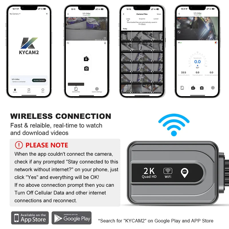 Kocam Dual 2K Motorcycle DVR &ndash; Waterproof Front and Rear Camera Recorder with WiFi GPS