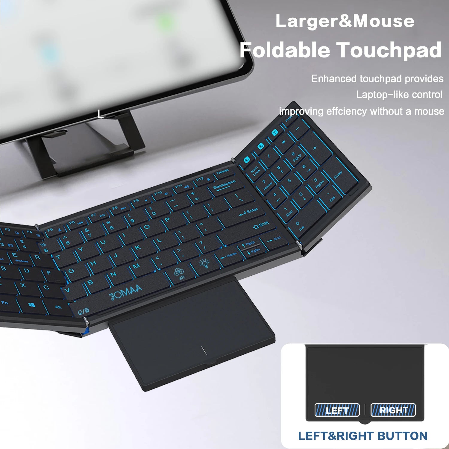 JOMAA Folding Keyboard - Touchpad Number Pad RGB Backlit