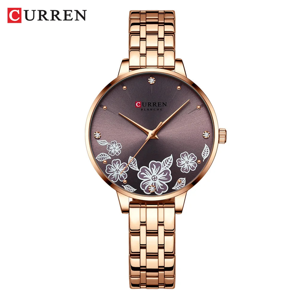 CURREN Ultra Thin Stainless Steel Women&rsquo;s Quartz Watch coffee