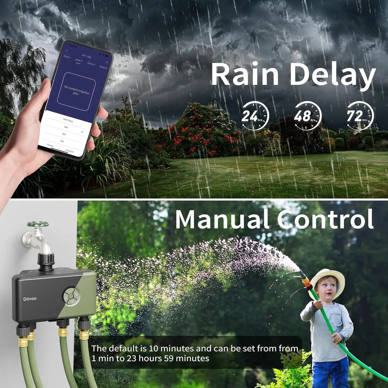 Diivoo 4 Zone WiFi Garden Watering Timer &ndash; Automatic Drip Irrigation Controller with Alexa &amp; Google Assistant Compatibility