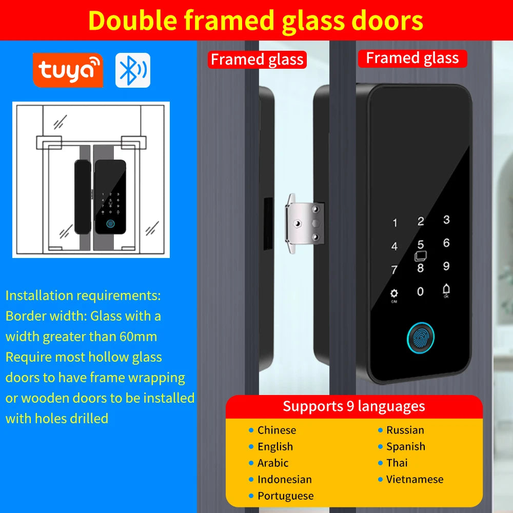 LUCKING DOOR B16-tuya Glass Door Lock &ndash; App Bluetooth Entry 2 Way-Framed Door