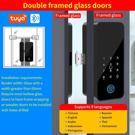 LUCKING DOOR B16-tuya Glass Door Lock &ndash; App Bluetooth Entry 2 Way-Framed Door
