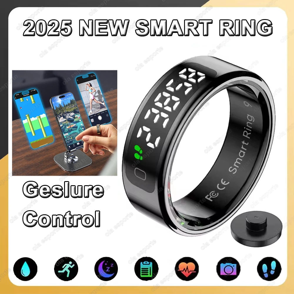 LED Display Smart Ring for Heart Rate &amp; Blood Oxygen Monitoring | Multi Sports Mode | Waterproof