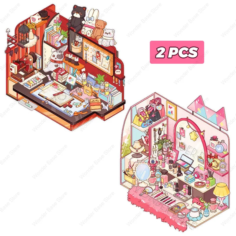 3D DIY Plus Size Corner Desk Miniature Sticker Set for Creative Play 2PCS B