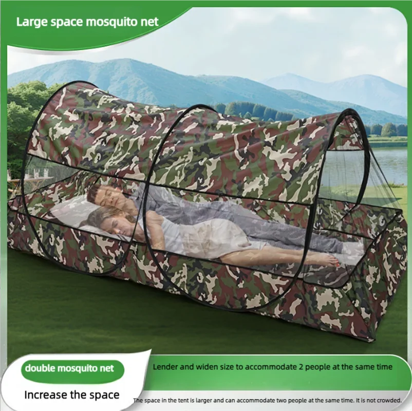 Portable Camouflage Mosquito Net for Camping and Travel - Insecticide Treated, Lightweight &amp; Foldable