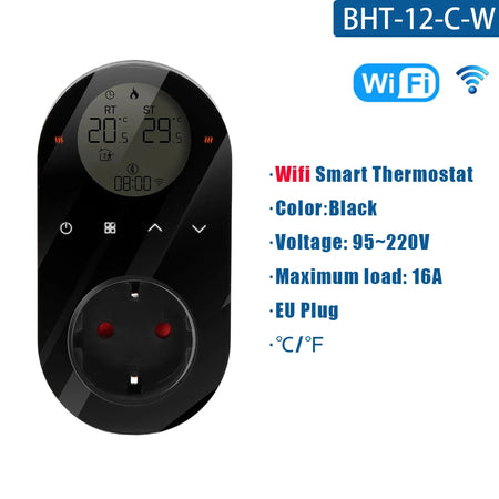 Tuya WiFi Thermostat Socket &ndash; Smart Temperature Control for Efficient Heating No Backlight Black