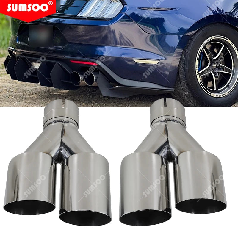 Διπλό Άκρο Σιγαστήρα από Ανοξείδωτο Χάλυβα, Πολυτελές Ασημί, Καθολικό Σωλήνα Σιγαστήρα