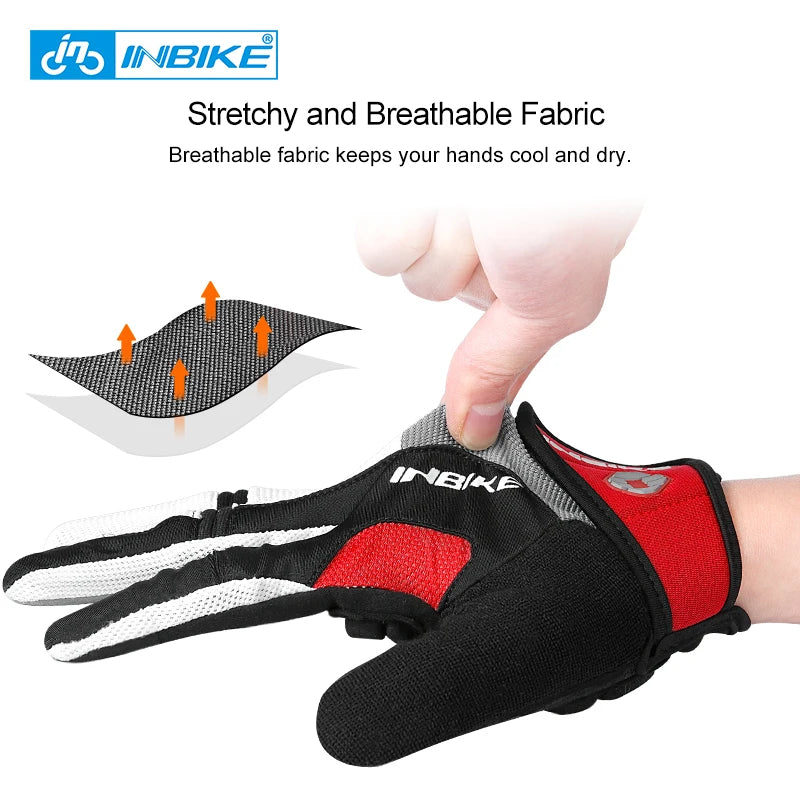 Full Finger Cycling Gloves With Touch Screen, Washable Polyester Nylon
